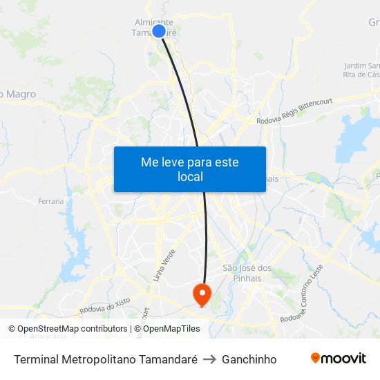 Terminal Metropolitano Tamandaré to Ganchinho map