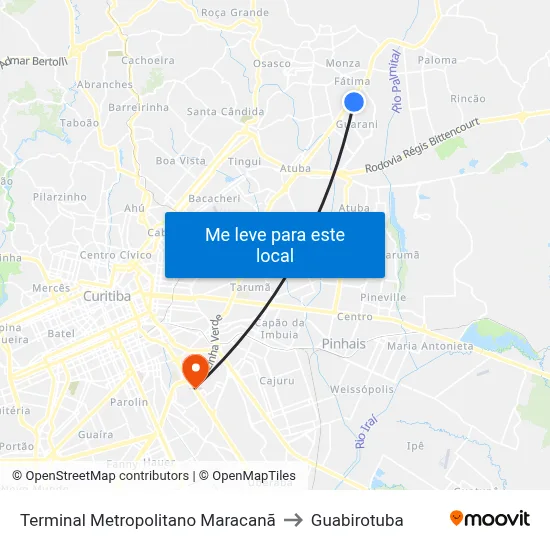 Terminal Metropolitano Maracanã to Guabirotuba map
