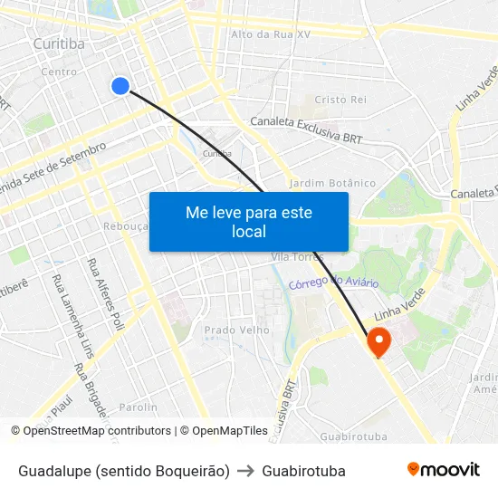 Guadalupe (sentido Boqueirão) to Guabirotuba map