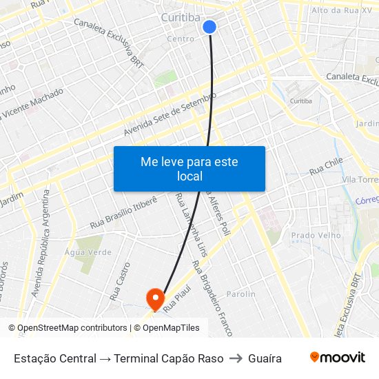 Estação Central → Terminal Capão Raso to Guaíra map