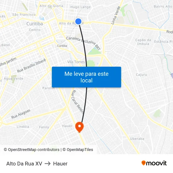 Alto Da Rua XV to Hauer map