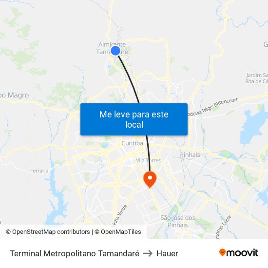 Terminal Metropolitano Tamandaré to Hauer map