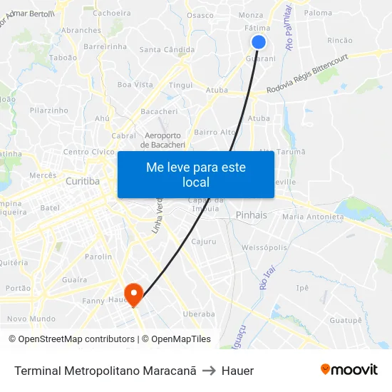 Terminal Metropolitano Maracanã to Hauer map