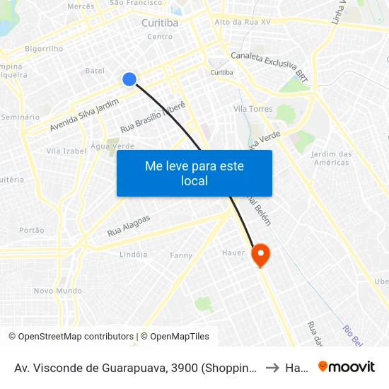 Av. Visconde de Guarapuava, 3900 (Shopping Curitiba) to Hauer map
