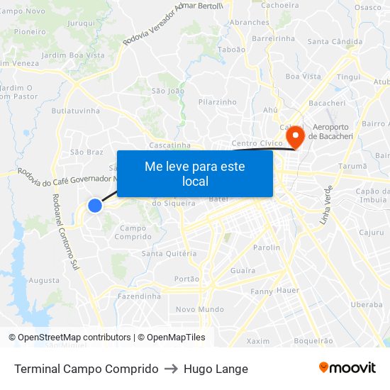 Terminal Campo Comprido to Hugo Lange map