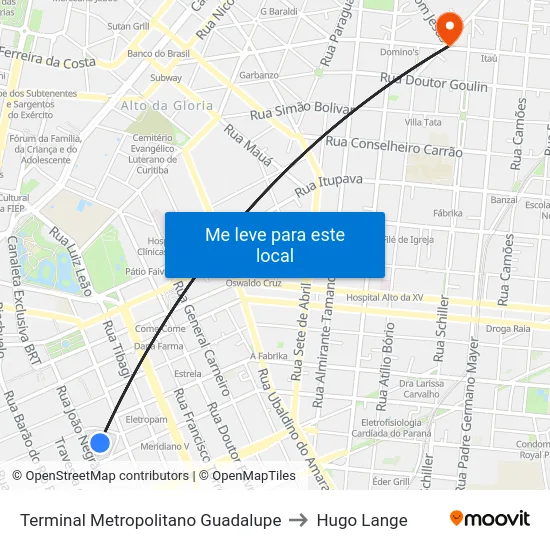 Terminal Metropolitano Guadalupe to Hugo Lange map
