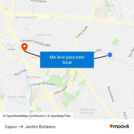 Cajuru to Jardim Botânico map