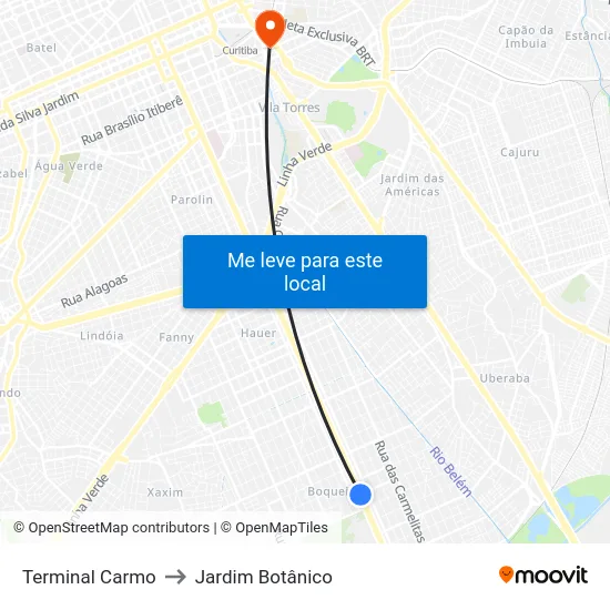 Terminal Carmo to Jardim Botânico map