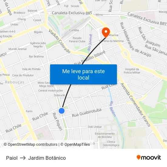 Paiol to Jardim Botânico map