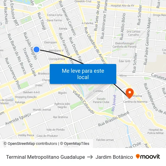 Terminal Metropolitano Guadalupe to Jardim Botânico map
