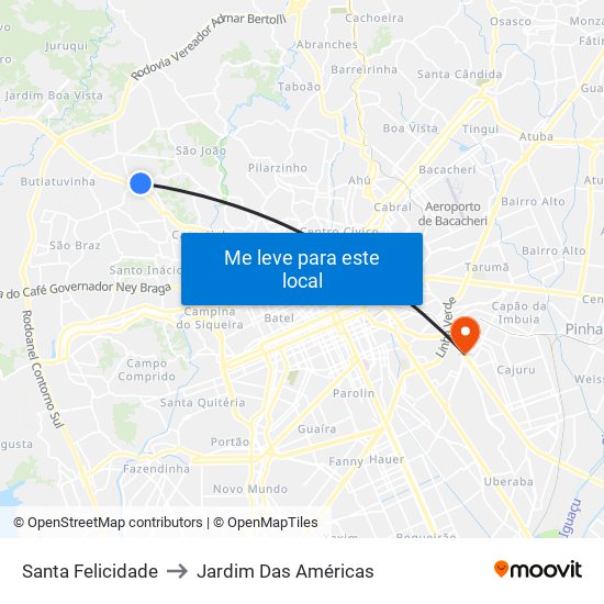 Santa Felicidade to Jardim Das Américas map