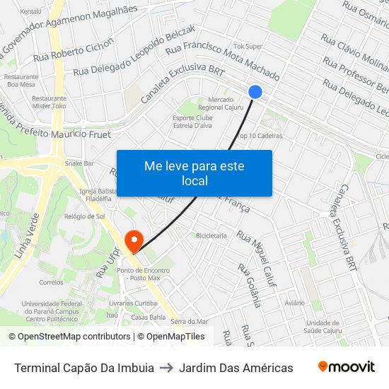Terminal Capão Da Imbuia to Jardim Das Américas map