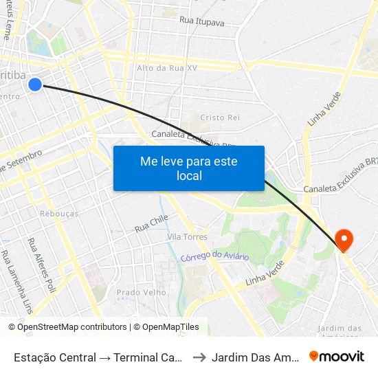 Estação Central → Terminal Capão Raso to Jardim Das Américas map