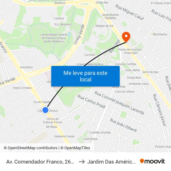 Av. Comendador Franco, 2600 to Jardim Das Américas map