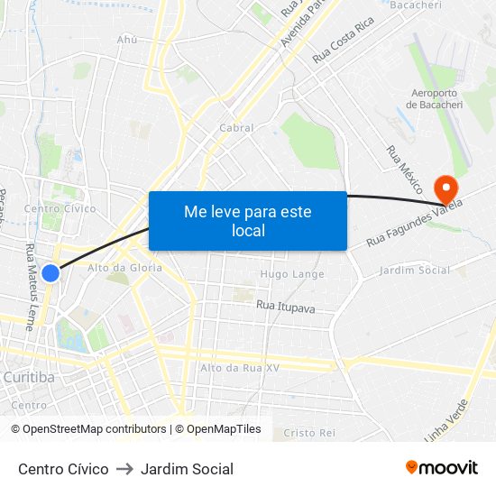 Centro Cívico to Jardim Social map