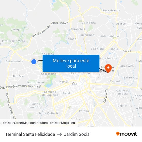 Terminal Santa Felicidade to Jardim Social map