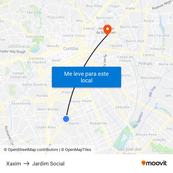 Xaxim to Jardim Social map