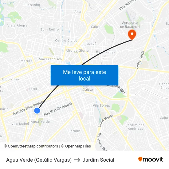 Água Verde (Getúlio Vargas) to Jardim Social map