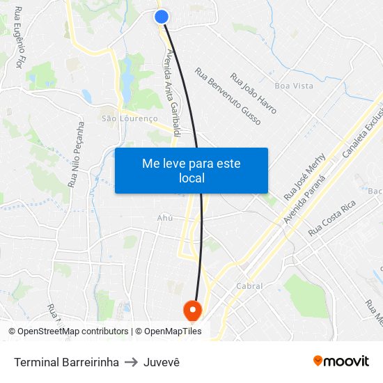 Terminal Barreirinha to Juvevê map