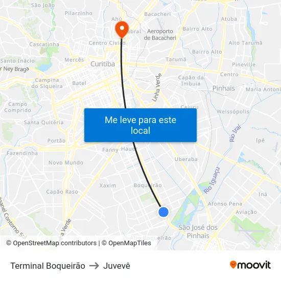Terminal Boqueirão to Juvevê map