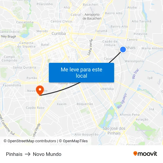 Pinhais to Novo Mundo map