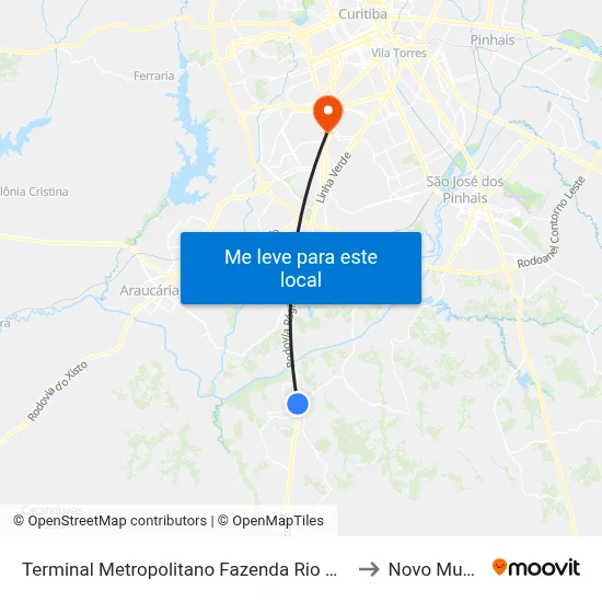 Terminal Metropolitano Fazenda Rio Grande to Novo Mundo map