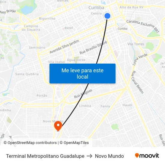 Terminal Metropolitano Guadalupe to Novo Mundo map