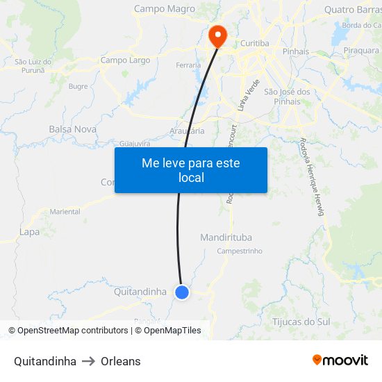 Quitandinha to Orleans map