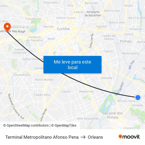 Terminal Metropolitano Afonso Pena to Orleans map