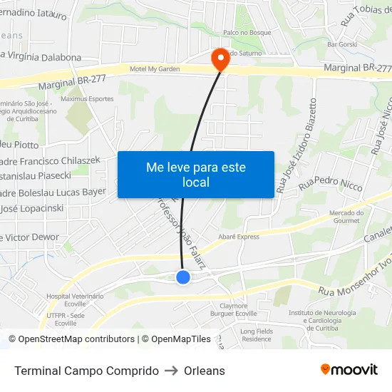 Terminal Campo Comprido to Orleans map