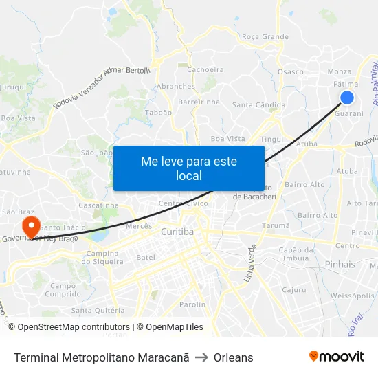 Terminal Metropolitano Maracanã to Orleans map