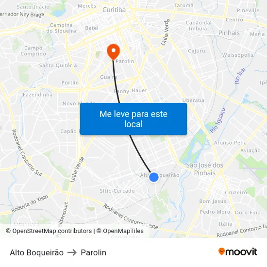 Alto Boqueirão to Parolin map