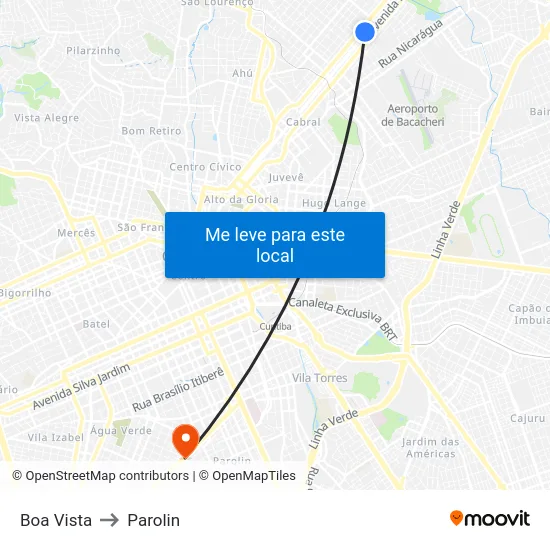 Boa Vista to Parolin map