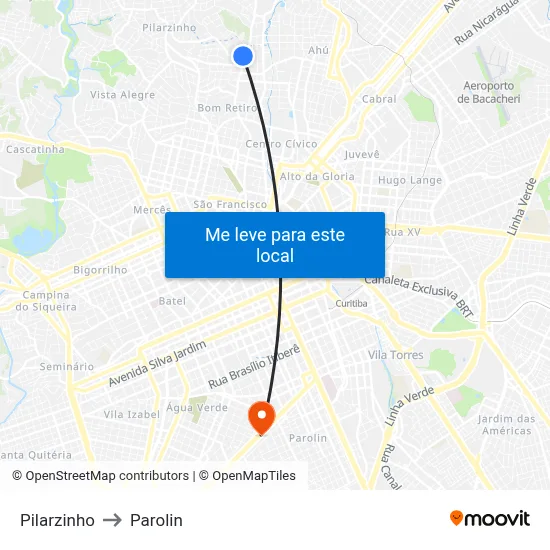 Pilarzinho to Parolin map