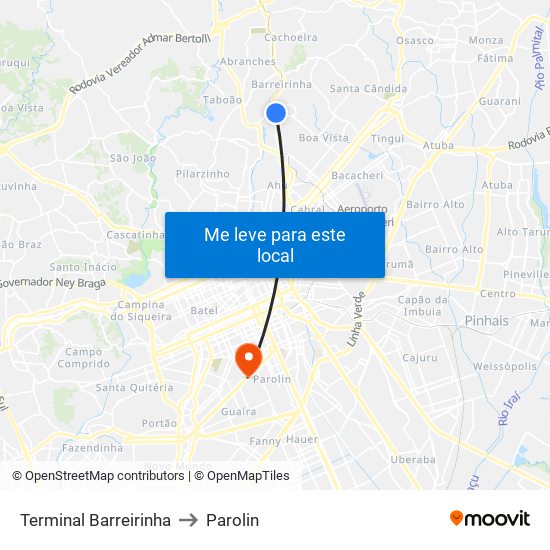 Terminal Barreirinha to Parolin map