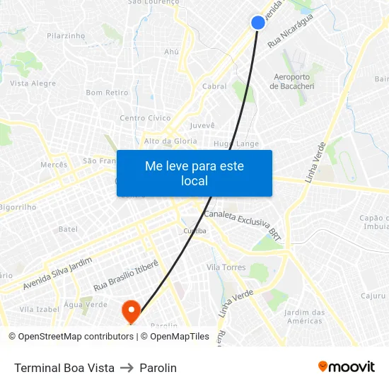 Terminal Boa Vista to Parolin map