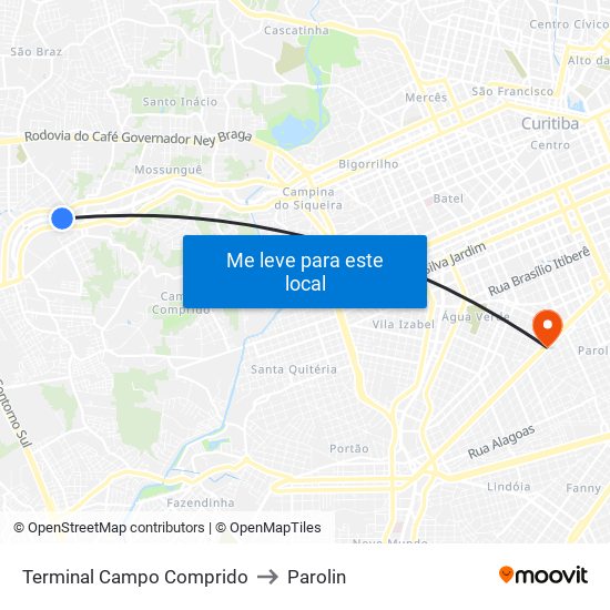 Terminal Campo Comprido to Parolin map