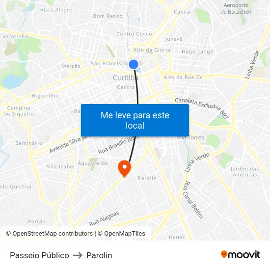 Passeio Público to Parolin map
