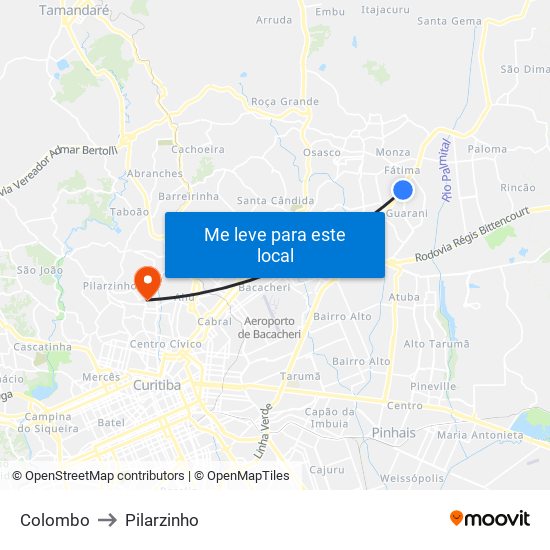 Colombo to Pilarzinho map