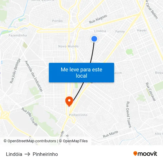 Lindóia to Pinheirinho map