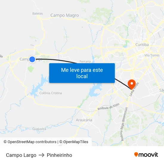 Campo Largo to Pinheirinho map