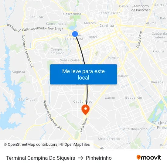 Terminal Campina Do Siqueira to Pinheirinho map