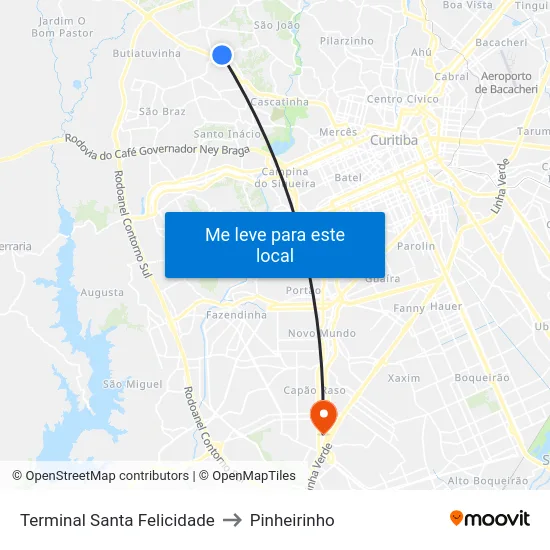 Terminal Santa Felicidade to Pinheirinho map