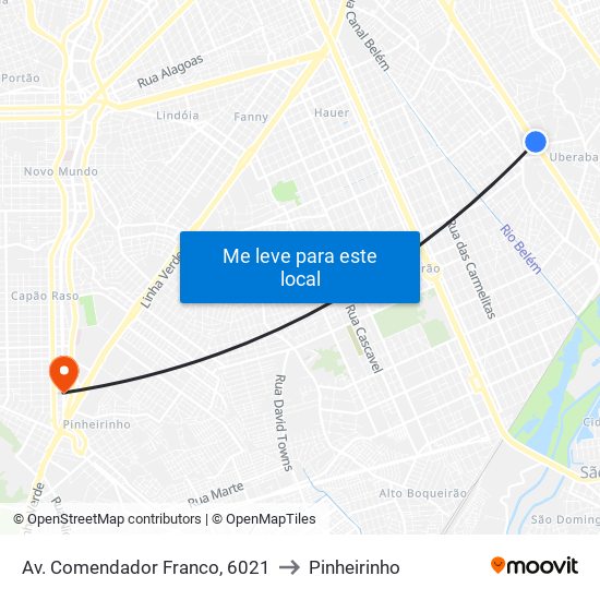 Av. Comendador Franco, 6021 to Pinheirinho map