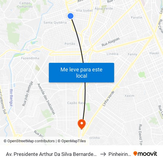 Av. Presidente Arthur Da Silva Bernardes, 607 to Pinheirinho map