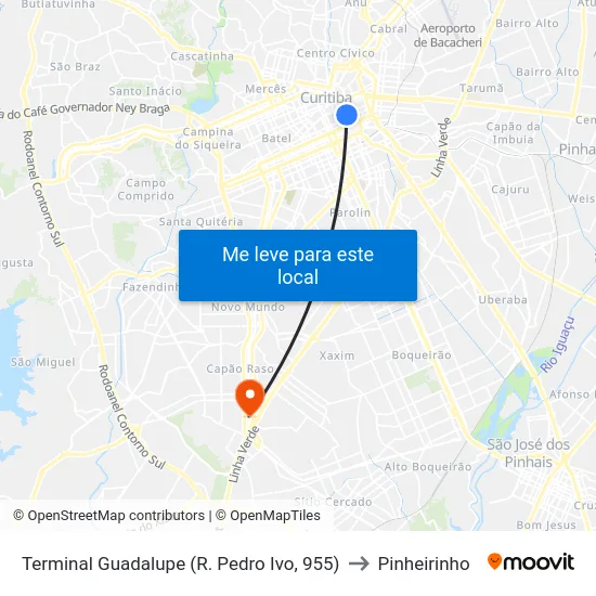 Terminal Guadalupe (F71) - R. Pedro Ivo, 955 to Pinheirinho map