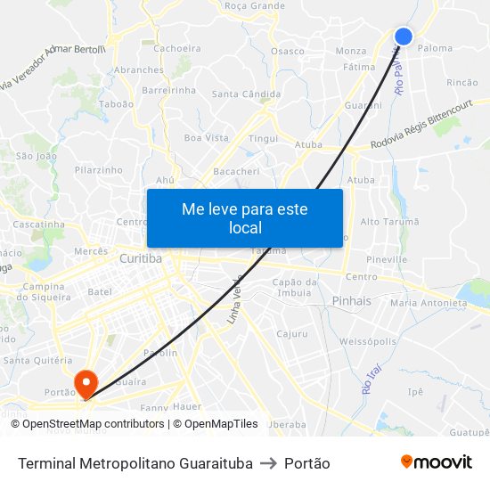 Terminal Metropolitano Guaraituba to Portão map