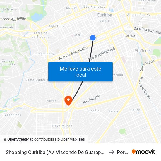 Shopping Curitiba (Av. Visconde De Guarapuava, 3850) to Portão map