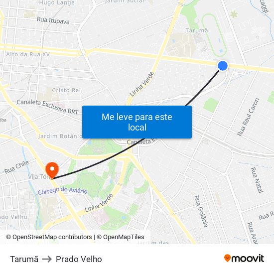 Tarumã to Prado Velho map