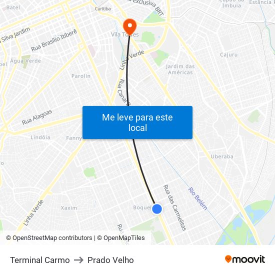 Terminal Carmo to Prado Velho map